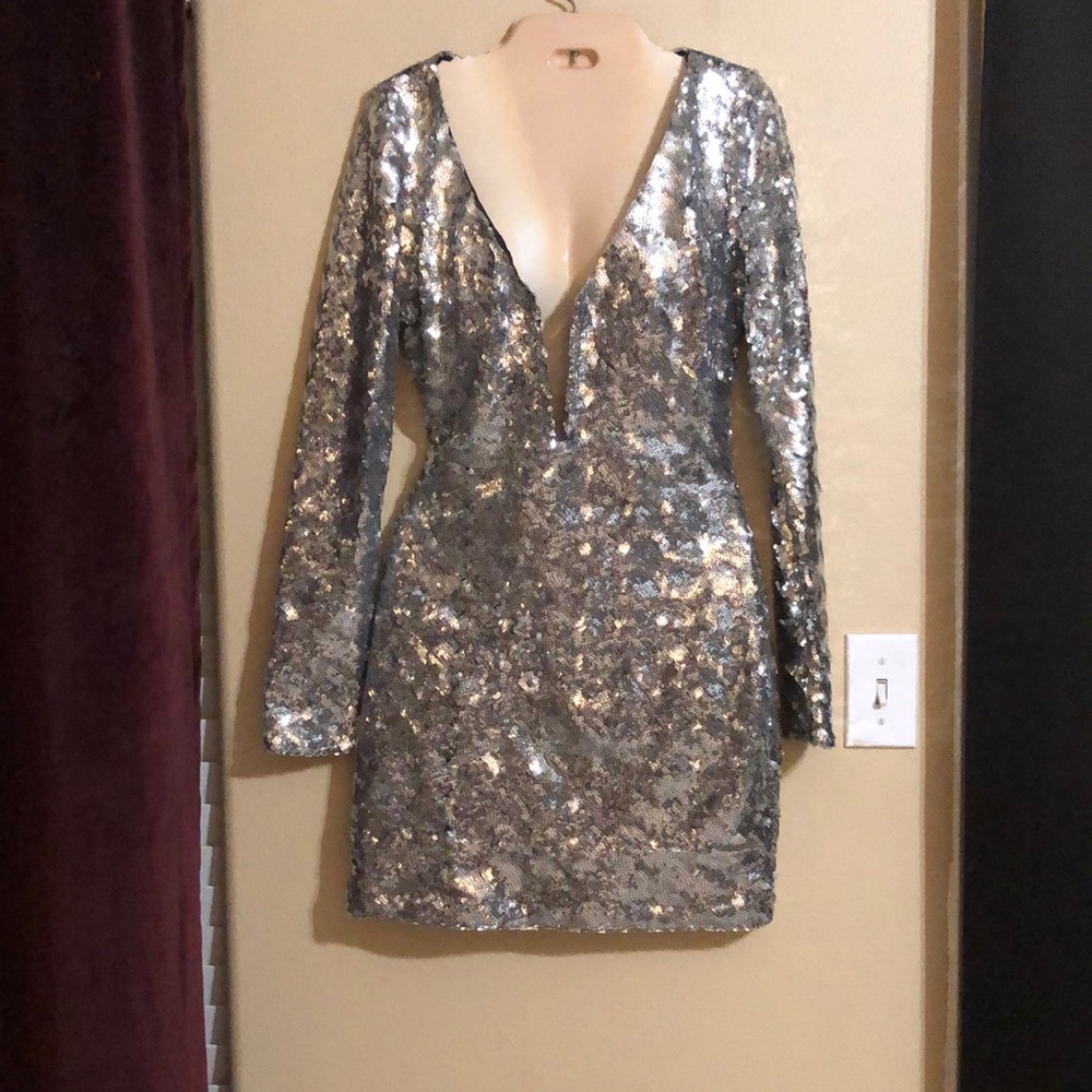 Silver Long Sleeve dress Size Medium